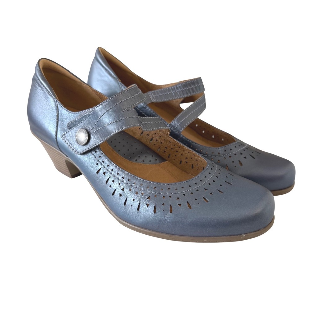 Earth Dione Metallic Blue Leather Mary Jane Comfort Heel Shoes Women NWOT Sz 10F